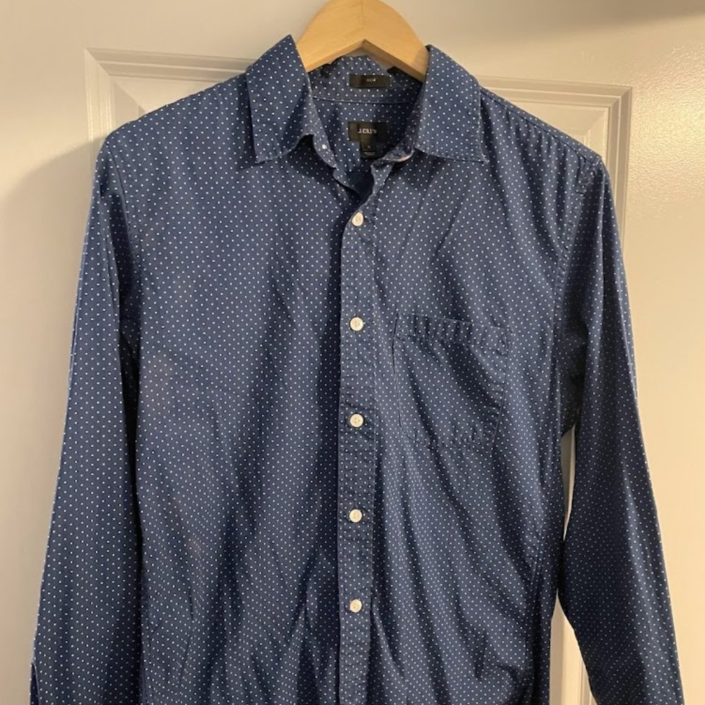 J CREW secret wash shirt in Royal blue micro dot print S slim fit style 22100
